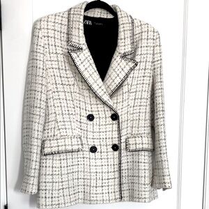 Zara off white and black tailored double breasted jacket L